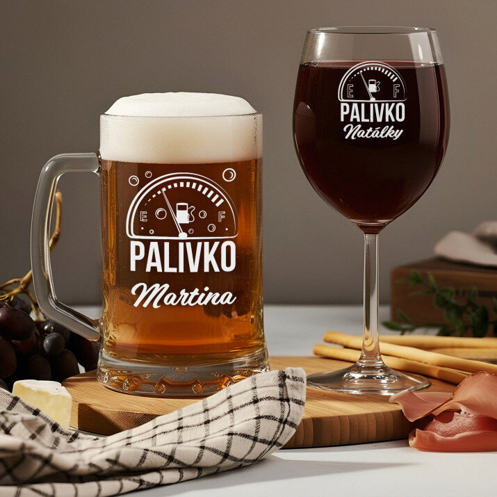 Palivko - Súprava s pivný krígeľ a pohárom na víno