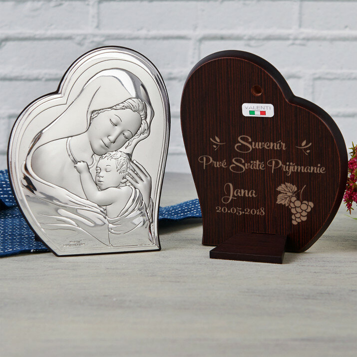 Suvenír k svätému prijímaniu - Panna Mária - Strieborný obraz s gravírovaním