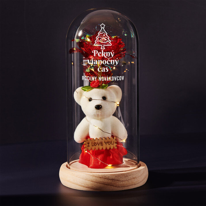 Pekný vianočný čas - večná ruža s medvedíkom