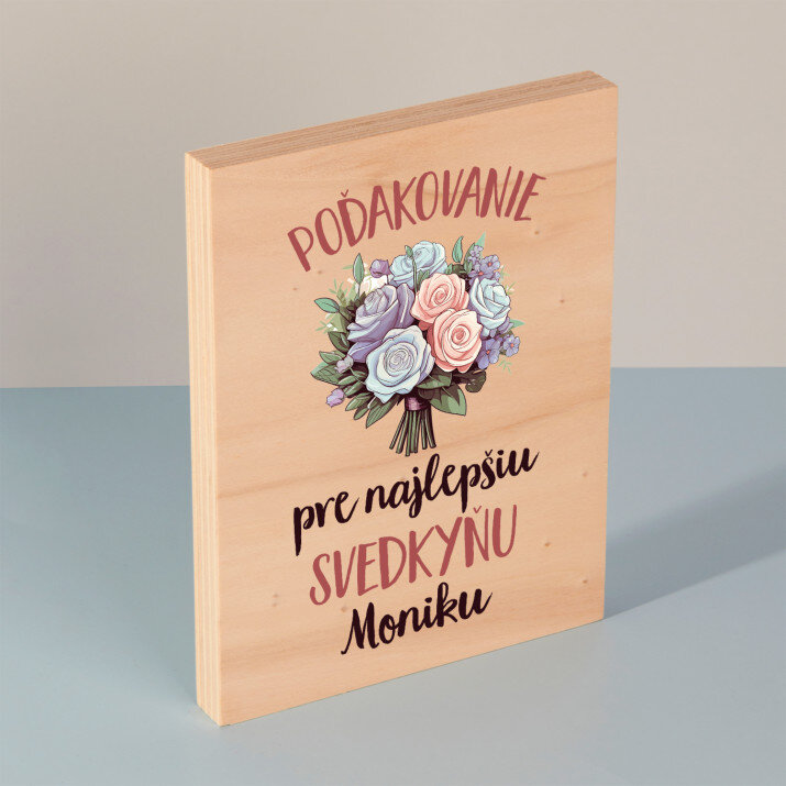 Poďakovanie pre najlepšiu svedkyňu - Tlač na drevo