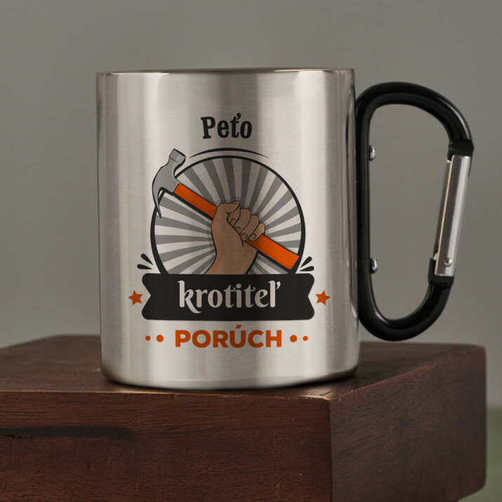 krotiteľ porúch - kovový hrnček s karabínkou