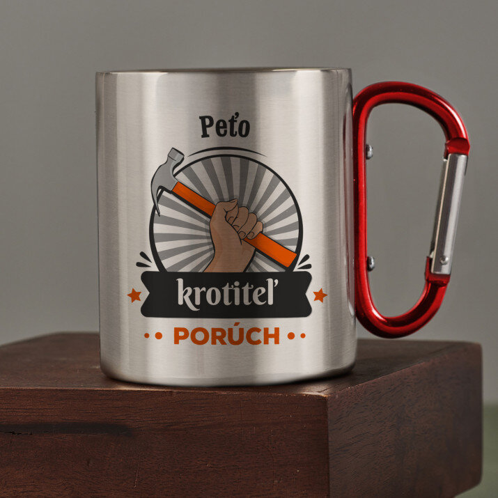 krotiteľ porúch - kovový hrnček s karabínkou