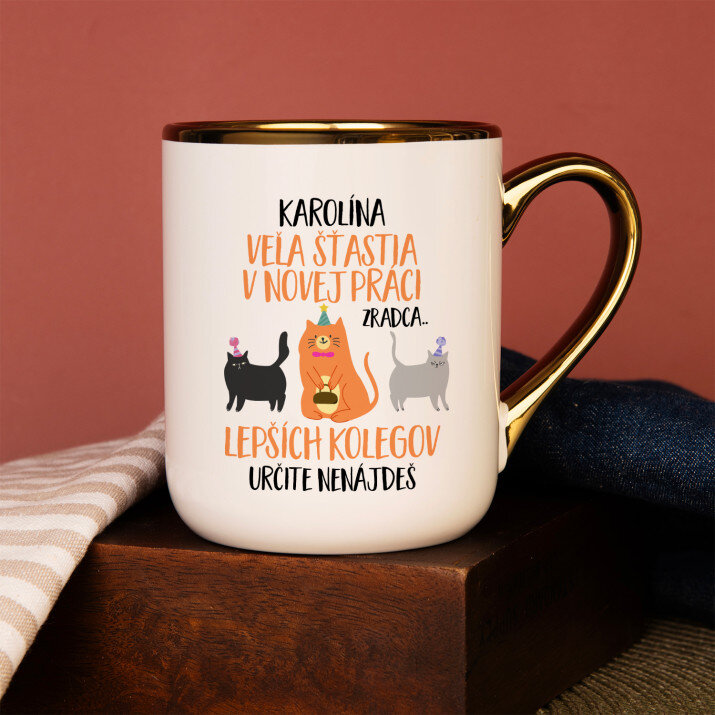Veľa šťastia v novej práci - Keramický hrnček s farebným okrajom