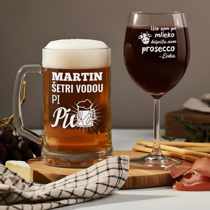 Prosecco a pivo - Súprava s pivný krígeľ a pohárom na víno