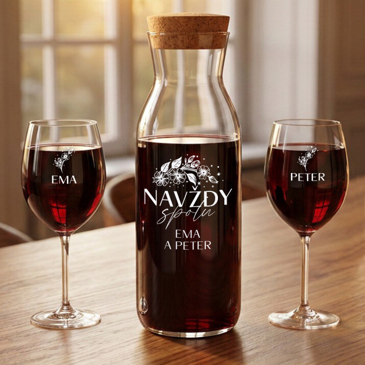 Navždy spolu - Sada gravírovanej karafy a dvoch pohárov na víno Navždy spolu - Sada gravírovanej karafy a dvoch pohárov na víno
