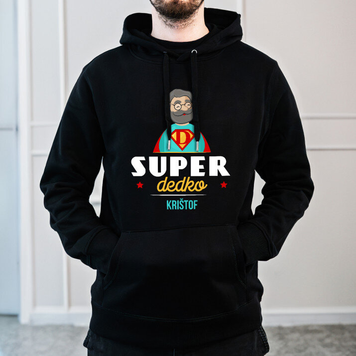 Super dedko - Čierna pánska mikina s kapucňou