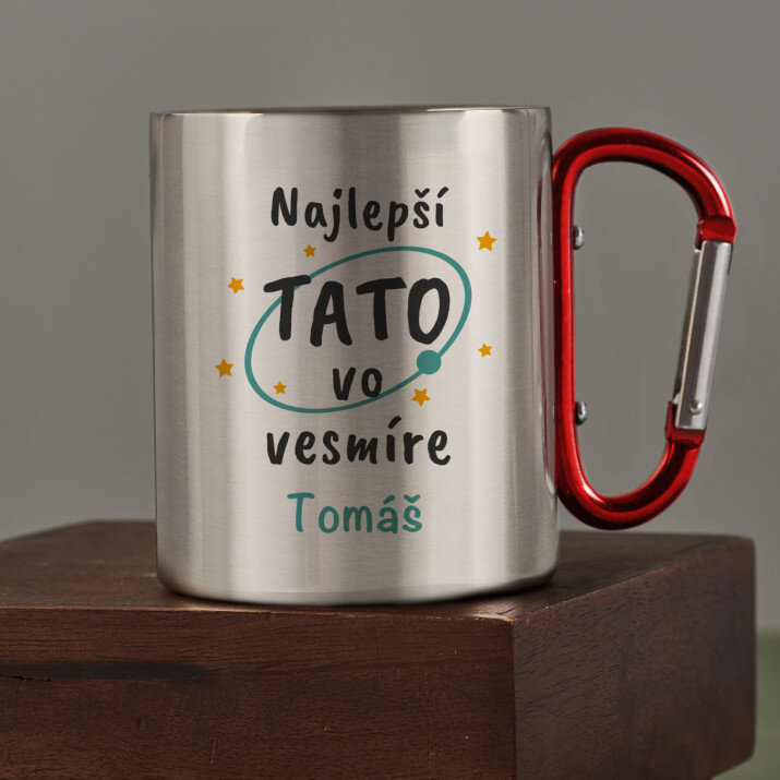 tato vo vesmíre - kovový hrnček s karabínkou