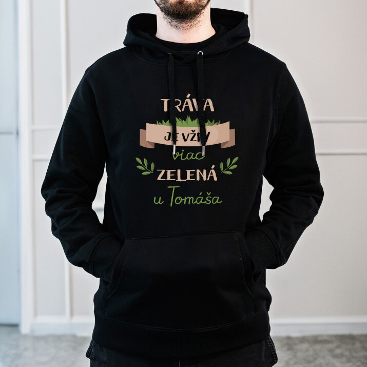 Tráva je vždy viac zelená - Čierna pánska mikina s kapucňou