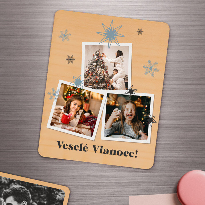 Veselé Vianoce fotografie - Drevený magnet