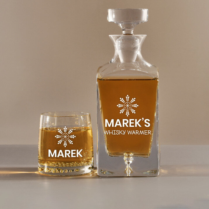 Whisky Warmer - Sada gravírovanej karafy a pohárov na whisky