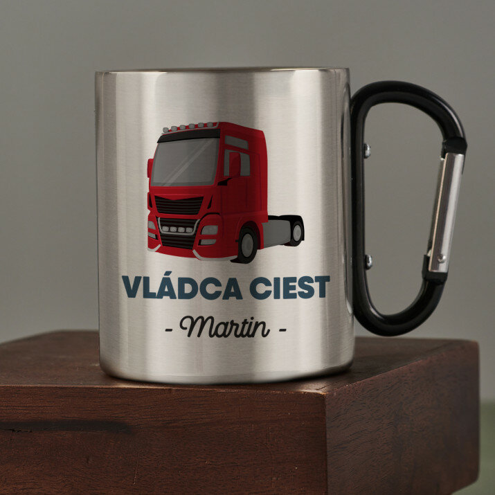 vládca ciest - kovový hrnček s karabínkou