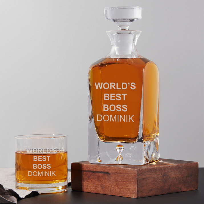 World`s best boss - Sada gravírovanej karafy a pohárov na whisky