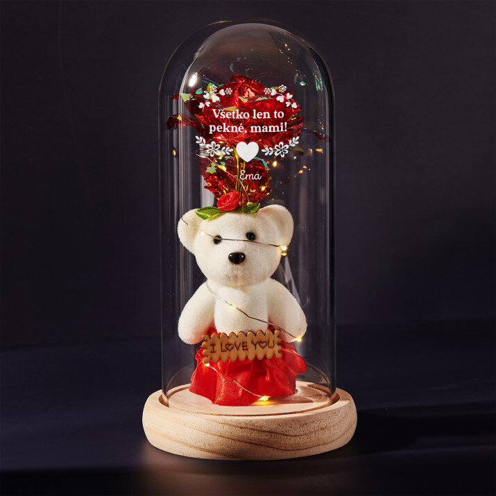 Všetko len to pekné, mami - večná ruža s medvedíkom