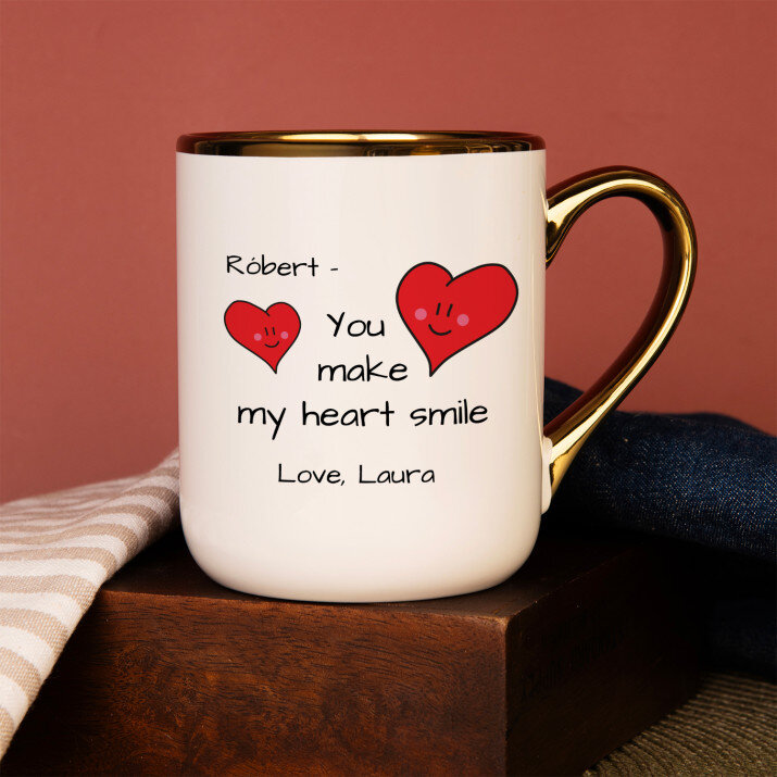 You make my heart smile - Keramický hrnček s farebným okrajom
