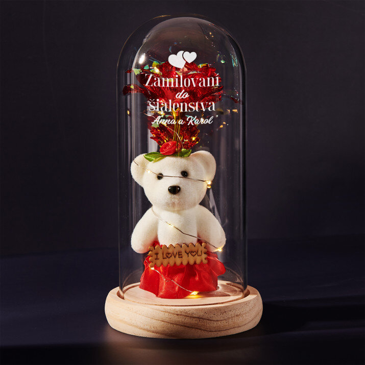 Zamilovaní do šialenstva - večná ruža s medvedíkom