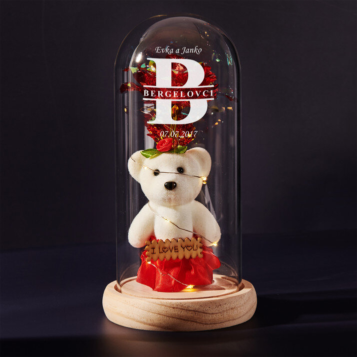 Zamilovaní - večná ruža s medvedíkom