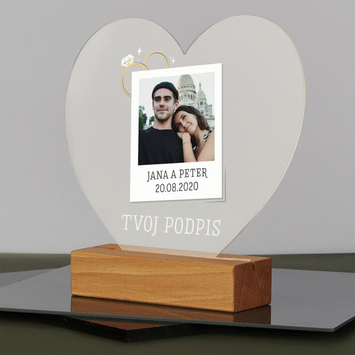 Fotka podpis svadobné - Tlač na akrylové sklo led Srdce