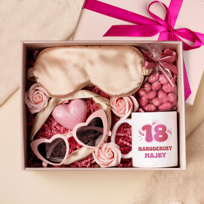 Sada s hrnčekom a saténovou maskou na 18. narodeniny