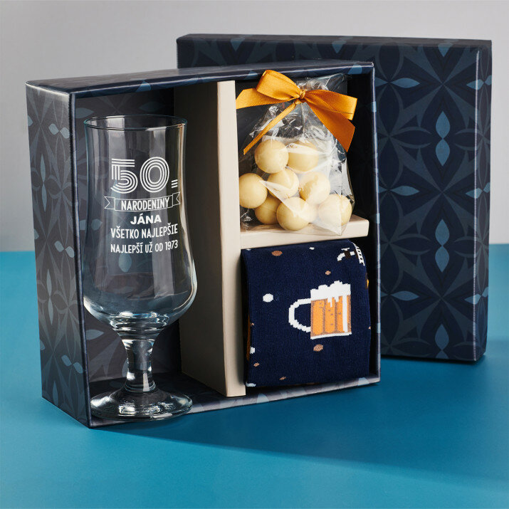 Darčeková sada s pohárom na pivo na 50. narodeniny