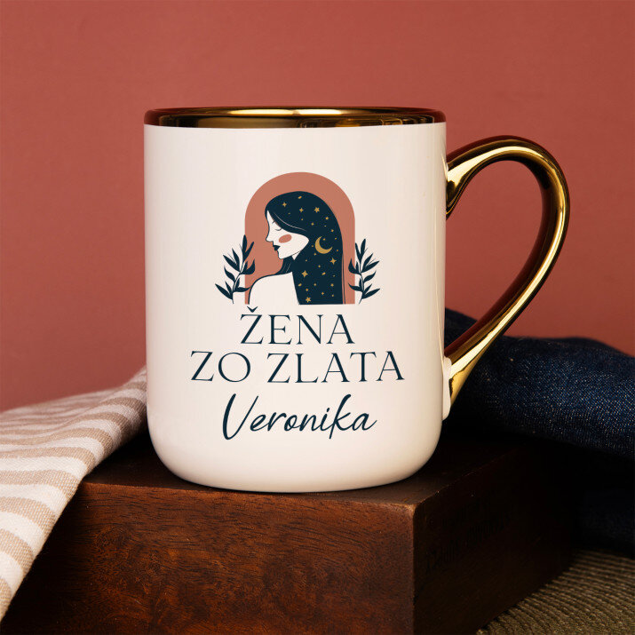 žena zo zlata - Keramický hrnček s farebným okrajom